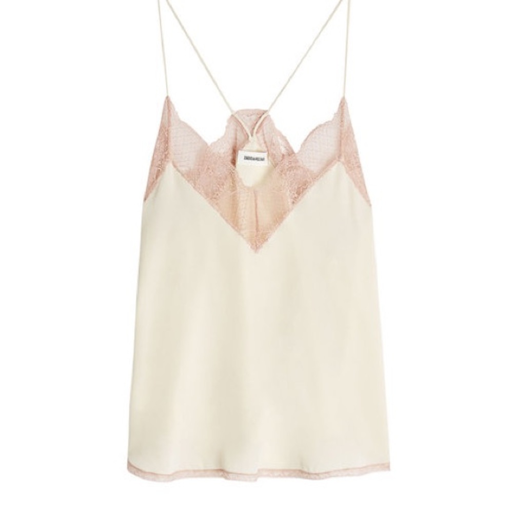 Zadig & Voltaire Silk Lace Trim Camisole, Ecru